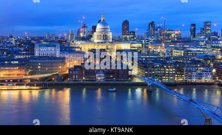 Panoramic view of St Paul's Cathedral and the City of London skyline illuminated at night, London, UK Stock Photo