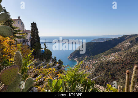 View across the French Riviera and Alpes Maritimes towards Eze sur Mer and Cap Roux, Cote d'Azur, France Stock Photo