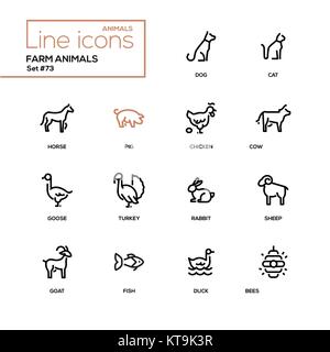 Farm animals - line design icons set Stock Vector