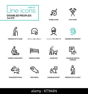 Disabled people - line design icons set Stock Vector