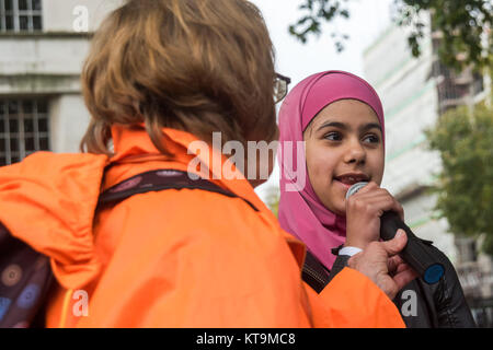 Zainab Omar speaks calling for the release of her father Shawki Ahmed Omar who she has never seen. Her parents were held by the US in Iraq in 2004 and tortured. Over ten years later her father is still in indefinite detention in Iraq. Stock Photo