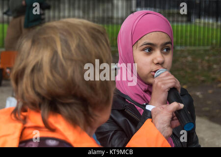 Zainab Omar speaks calling for the release of her father Shawki Ahmed Omar who she has never seen. Her parents were held by the US in Iraq in 2004 and tortured. Over ten years later her father is still in indefinite detention in Iraq. Stock Photo