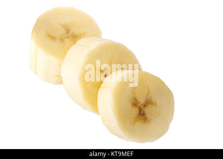 Freshly sliced bananas on a white background Clipping Path Stock Photo
