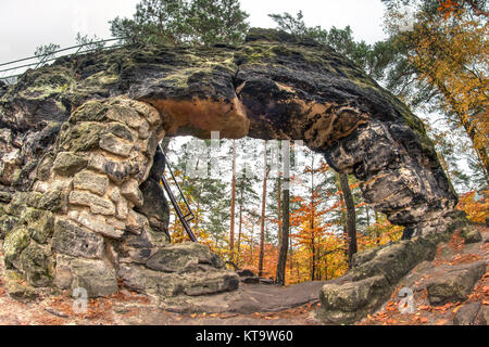 Little Pravcice Gate - famous natural sandstone arch Stock Photo