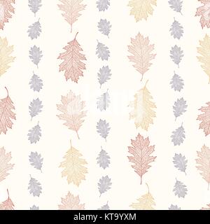 Vintage seamless pattern from the leaves of red oak arranged vertically on a beige background (Quercus rubra) Stock Vector