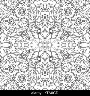 Stylized flowers oriental doodle wallpaper seamless abstract bac Stock Photo