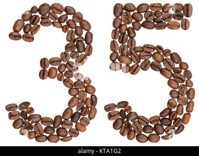 Arabic numeral 35, thirty five, from coffee beans, isolated on white background Stock Photo