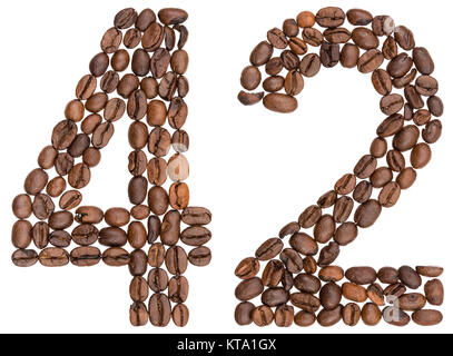 Arabic numeral 42, forty two, from coffee beans, isolated on white background Stock Photo