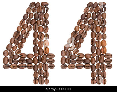 Arabic numeral 44, forty four, from coffee beans, isolated on white background Stock Photo