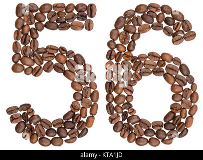 Arabic numeral 56, fifty six, from coffee beans, isolated on white background Stock Photo