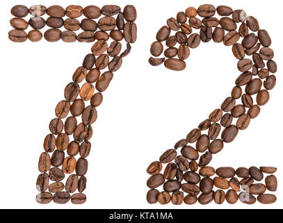 Arabic numeral 72, seventy two, from coffee beans, isolated on white background Stock Photo