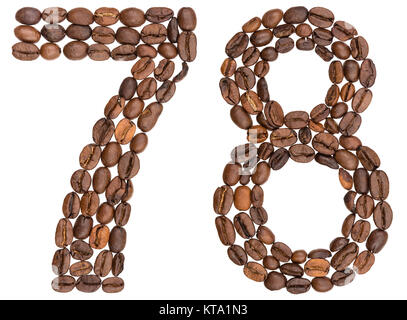 Arabic numeral 78, seventy eight, from coffee beans, isolated on white background Stock Photo