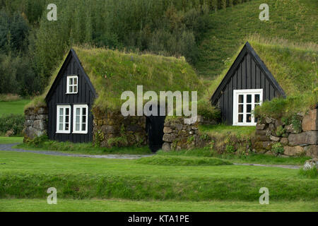 Traditional iclandic houses with grassy roofs. Stock Photo