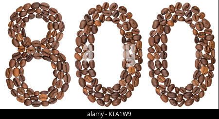 Arabic numeral 800, eight hundred, from coffee beans, isolated on white background Stock Photo