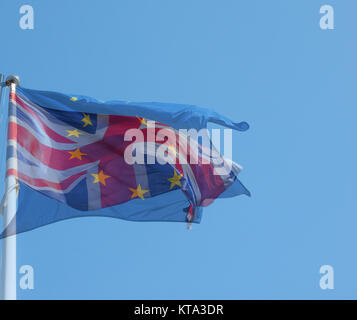 Union Jack and Europe flag superimposed Stock Photo