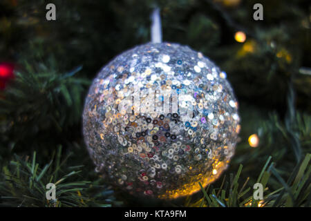 close-up of Christmas ball hanging on Christmas tree Stock Photo