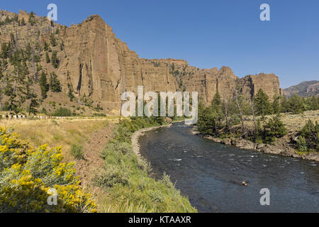 Red rock cliffs over the North Fork Shoshone River East of Yellowstone National Park Near Cody Wyoming