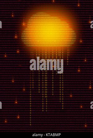 Cloud computing, conceptual illustration. An image of a cloud on a background on ones and zeros (binary numbers) representing cloud-based computing. The cloud is 'raining' bits, indicating a flow of data. Stock Photo