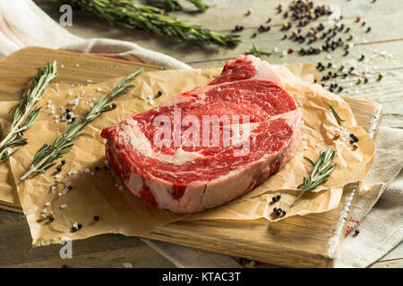 Raw Grass Fed Boneless Ribeye Steak Ready to Cook Stock Photo