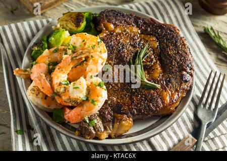 Gourmet Homemade Steak and Shrimp Surf n Turf Stock Photo