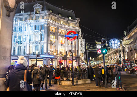 Christmas decorations at Oxford Circus in central London, England, UK Stock Photo