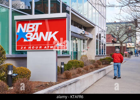BURLINGTON, USA - APRIL 3, 2016 :  NBT bank, street view. NBT Bancorp Inc. is a financial services holding company headquartered in Norwich, N.Y. Stock Photo