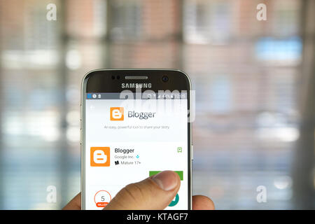 MONTREAL, CANADA - MAY 23, 2016 : Blogger application on Samsung S7 screen. Blogger is Google free tool for creating blogs Stock Photo