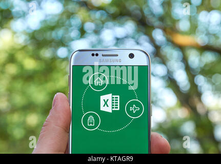 MONTREAL, CANADA - MAY 23, 2016 - Microsoft Office Excel application on Samsung S7. Stock Photo