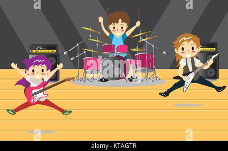 Musicians and Musical Instruments Rock band, music group with musicians concept of artistic people vector illustration. Play guitar, guitarist, Stock Vector
