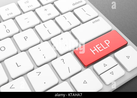 Modern computer keyboard with red help button. 3D illustrating Stock Photo