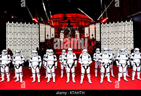 Review of the Year 2017: December: Stormtroopers during the European premiere of Star Wars: The Last Jedi, at the Royal Albert Hall, London. Stock Photo