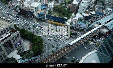 View From the 35th Floor of Asoke and Sukhumvit Intersection From The Continent Hotel Medinii Italian Restaurant Bangkok Thailand Stock Photo