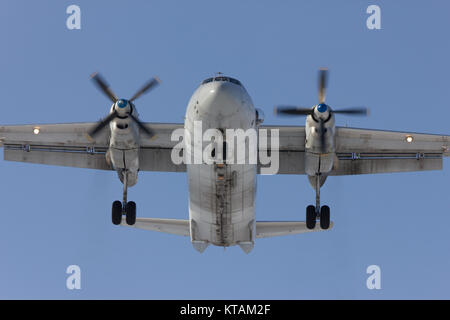 Aircraft An-26 is on landing, Rostov-on-Don, Russia, 7 February 2012 Stock Photo