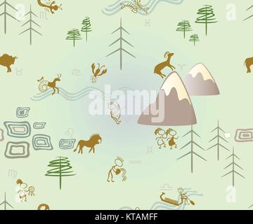 Horoscope seamless background in the style of rock art. EPS10 vector illustration Stock Vector
