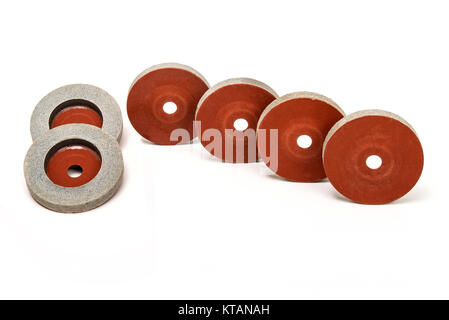 Grinding and polishing wheels on white background Stock Photo