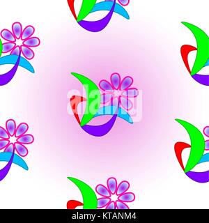 Abstract seamless texture consisting of a flower and multi-colored leaves. Stock Vector