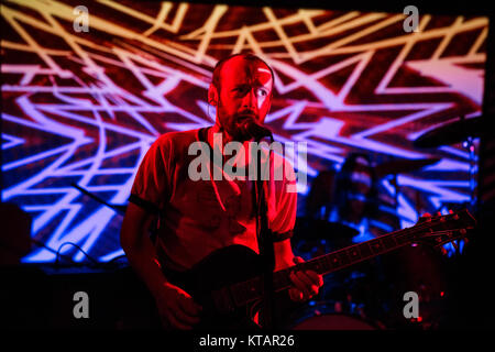 The French stoner rock band Mars Red Sky performs a live concert at KB18 in Copenhagen. Here vocalist and singer Julien Pras is seen live on stage. Denmark, 17/03 2015. Stock Photo