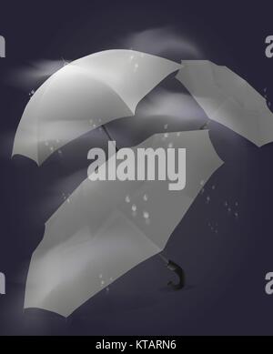 Umbrellas with raindrops on a dark background Stock Vector