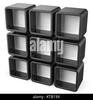 Copy space black and white shelf set 3D Stock Photo