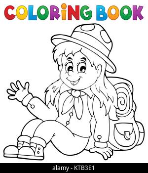 Coloring book scout girl theme 1 Stock Photo