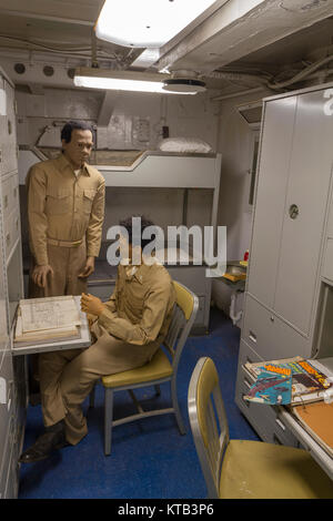 Twin bunk bed room (officers bedroom?) on the USS New Jersey Iowa Class Battleship, Delaware River, New Jersey, United States. Stock Photo