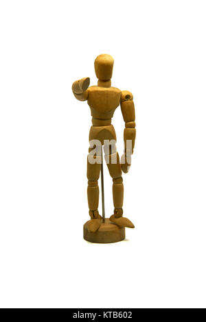 wooden mannequin, puppet, points his finger at you isolated Stock Photo