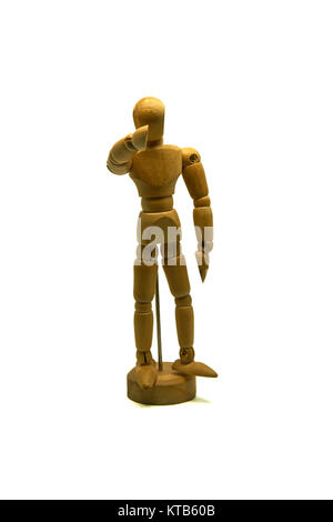 wooden mannequin, puppet, points his finger at you isolated Stock Photo