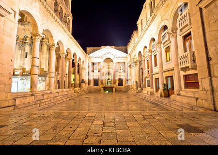 Split historic landmarks evening view of Peristil square Stock Photo