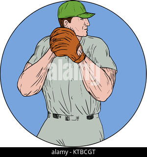 Baseball player throwing a ball. Ink black and white drawing Stock Photo -  Alamy