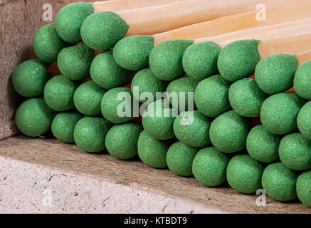 Closeup of matches in box stacked Stock Photo