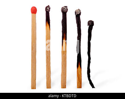 Closeup of several burnt matches Stock Photo