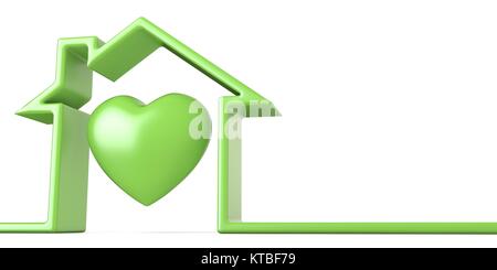 Heart in house made of green line 3D Stock Photo