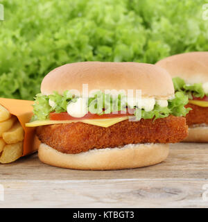 fishburger burger backfisch hamburger and fries Stock Photo