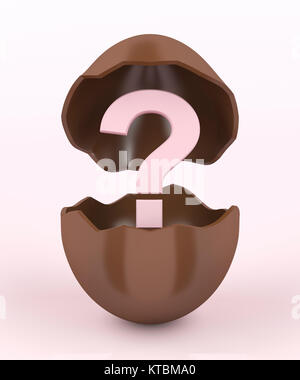 Broken chocolate egg and question mark Stock Photo